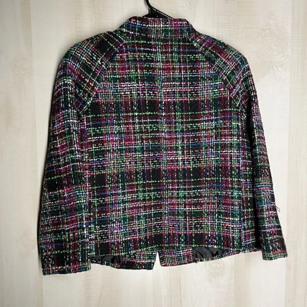 Talbots black‎ and multi color tweed blazer 3 button, size 8
